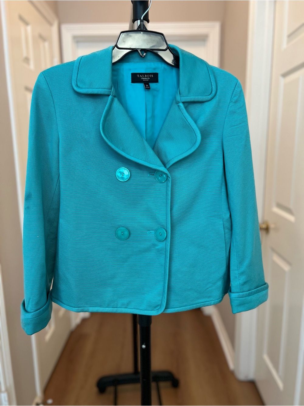 Talbots Turquoise Double-Breasted Cropped Pea Coat